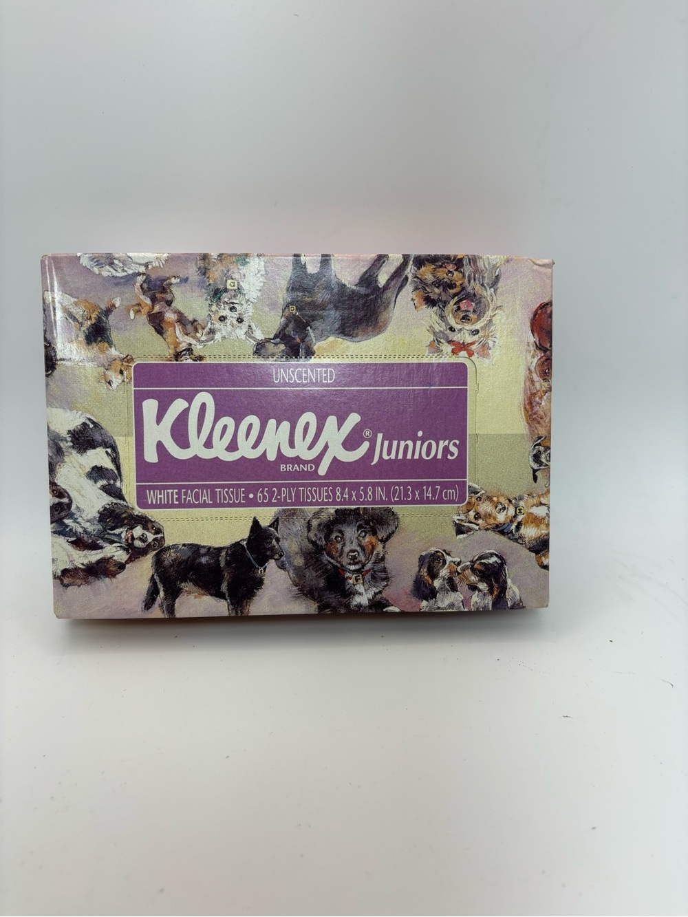 Kleenex Juniors VTG Tissue Box - Purple Dog Print 1995